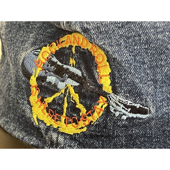 Vtg Imperial Headwear Official Rock Gear Denim & Leather Stitched Hat Strapback - Picture 6 of 10